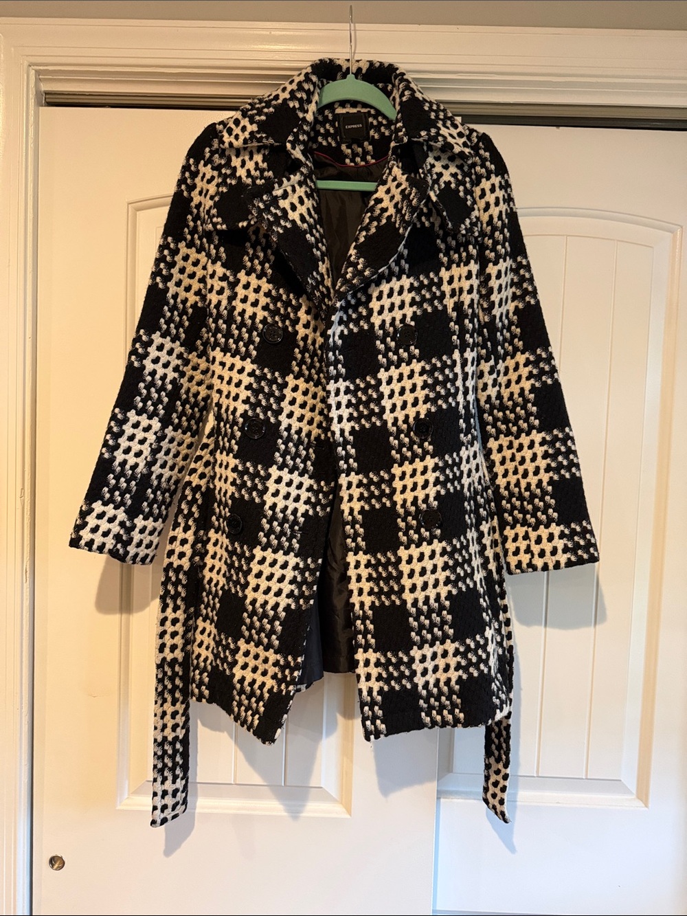 Express Black & White Checked Pea Coat
